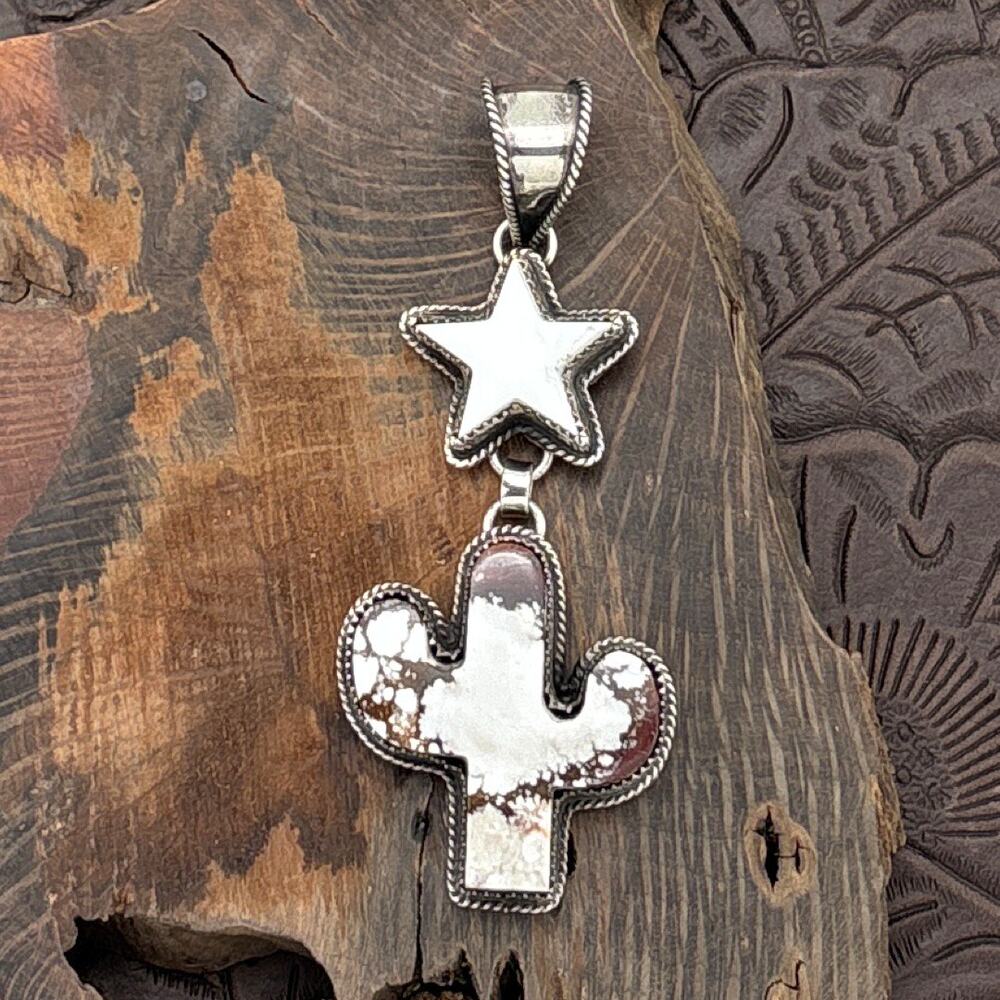 BUFFALO DANCER Taos Pueblo Sterling & Wild Horse Star Saguaro Cactus Pendant